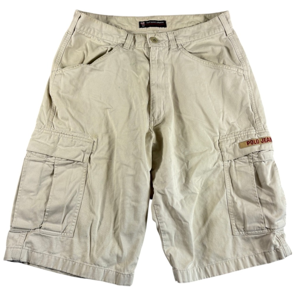 Vintage Polo Jeans Co Ralph Lauren Cargo Shorts Men 30 Tan Khaki Rugged Workwear